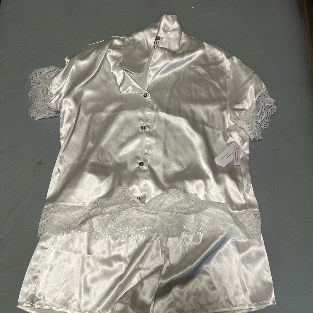 Elegant White Satin Sleepwear Set